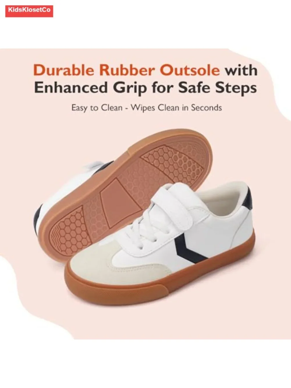 Kids Retro Sneakers with Elastic Laces and Hook and Loop Strap Non-Slip Rubber